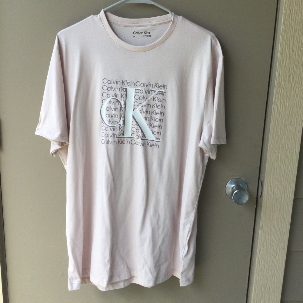 Calvin Klein Tan Logo Crew Neck Shortsleeve Tee Shirt Size Large